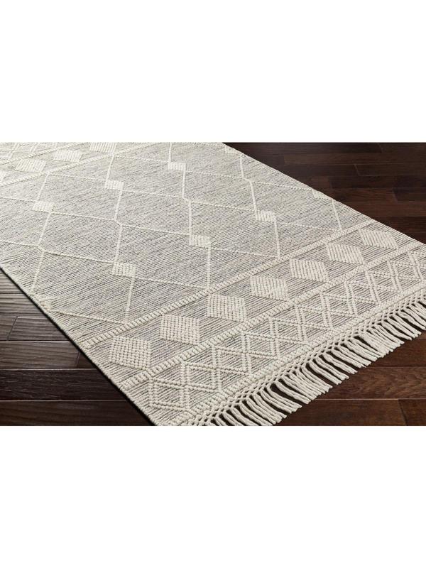 Livabliss Hemingway Global Motif Modern Round Area Rug, 3x3 ft Hand Woven Wool Blend with Fringe Edge, No-Pile for High Traffic Areas, Neutral Tones (Ivory & Black) for Equestrian Leisure Use