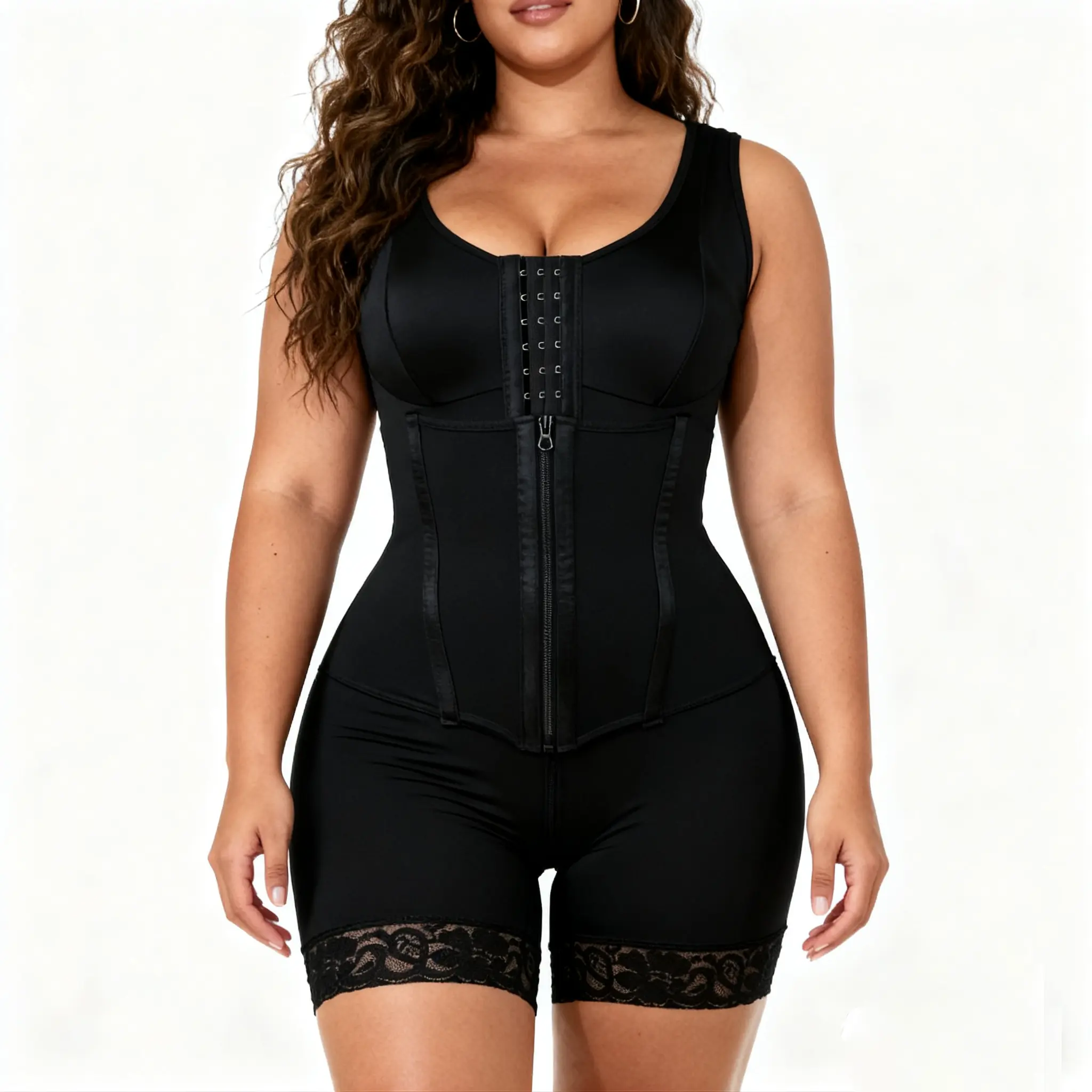 Post Surgery Compression Garment Fajas Colombianas Shapewear Women Tummy Control Overbust Bodysuit Body Shaper Butt Lifter Zipper Waist Trainer Open Crotch Slimming Underwear Postpartum Recovery Seamless Snatched Spring Dress Outfit