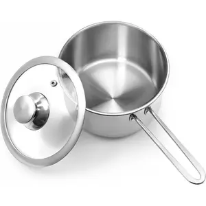 2 Quart Tri-ply Stainless Steel Saucepan with Glass Lid, Induction Sauce Pan Compatible with All Cooktops, Non-Toxic Sauce Pot with Stay Cool Handle, Oven & Dishwasher Safe (Silver)