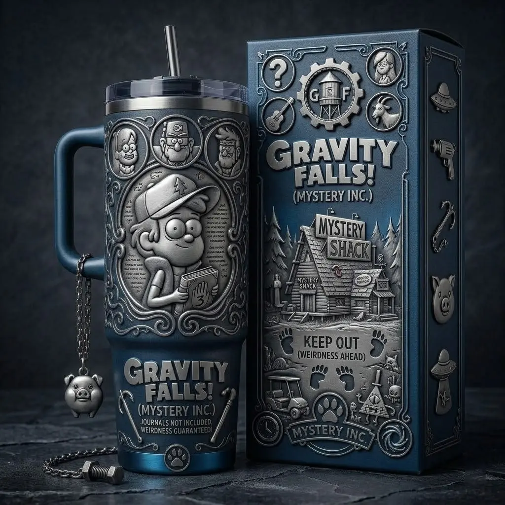 Gravity Falls Halloween 40oz Premium Stainless Steel Tumbler With Handle , Gravity Falls Inspired Design, Insulated Travel Mug, Halloween Gift for Horror, Halloween Collector Tumbler, Spooky Season Drinkware