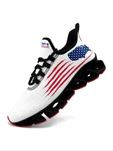 Men's Fashionable USA Flag Print Lace-Up Sneakers, Casual Comfortable Breathable Sports Running Shoes, Male All-match Round Toe Shoes for Daily Wear, Casual Running Footwear