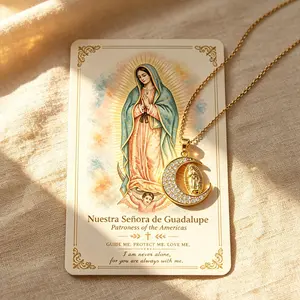 Virgin Mary Necklace Gold Our Lady of Guadalupe Pendant, Catholic Faith Religious Jewelry, Spiritual Protection Gift for Women with Message Card amulet proteccion elegant