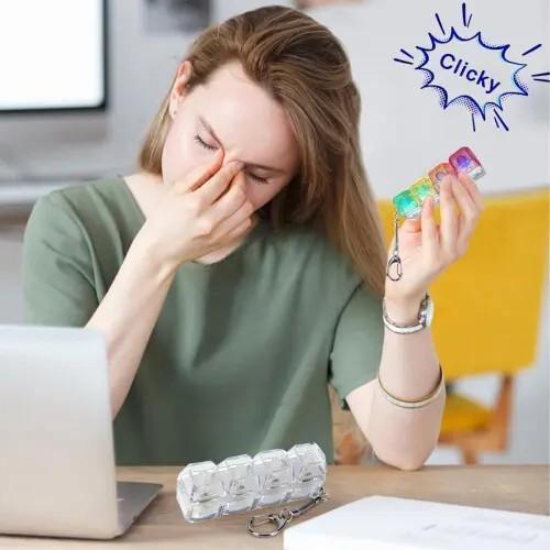 4 Pack Mechanical Keyboard Keychain Decorations with LED Glowing Lights, Stress Relief Fingertip Clicker with Transparent Crystal Keycaps, Fingertip Fidget Toys and Fun Pendant for Boys, Girls and Adults, New Year's Day Gifts, Valentine's Day Gifts