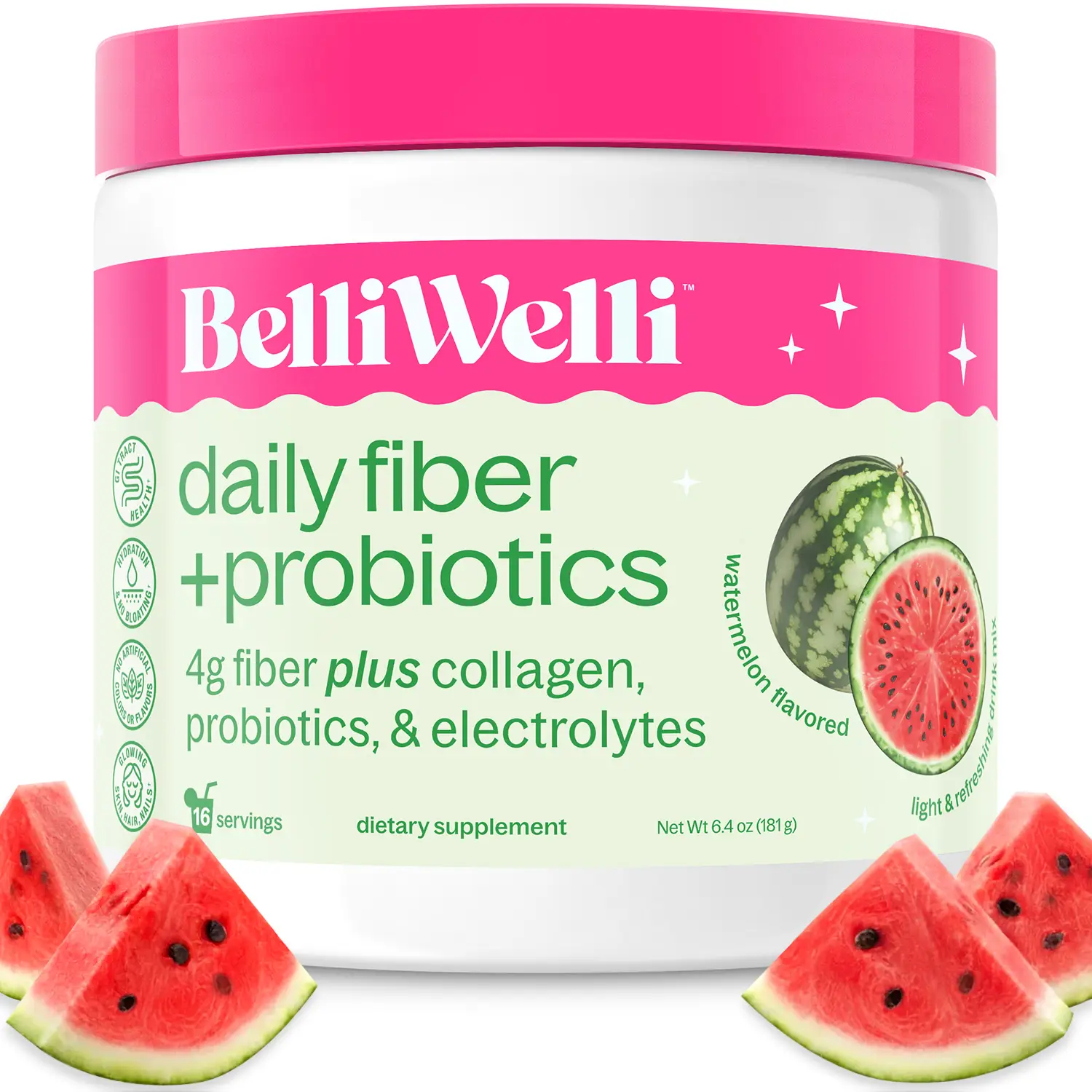 BelliWelli Daily Fiber + Probiotics + Collagen - Watermelon
