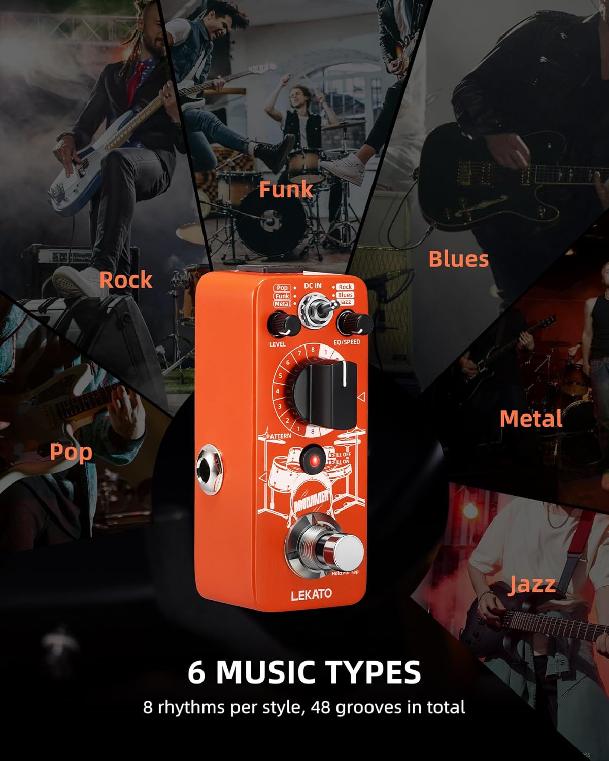 LEKATO Electric Guitar Bass Effect Pedal,Distortion/Pitch Box/Overdrive/Looper/Drummer/Noise Killer/Delay/Compressor Mini Pedal with True Bypass