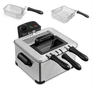 3-Basket Deep Fryer with View Window, Professional Stainless Steel Oil Fryer for Home Kitchen, 1400W Large Capacity for Wings & Fries