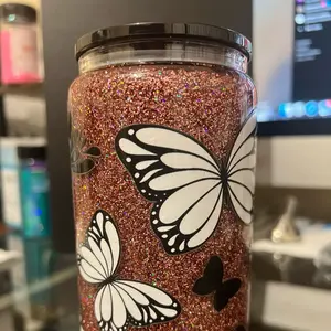 Glitter Butterfly 16oz Cup - with Glitter Finish and Butterfly Design - Drinkware