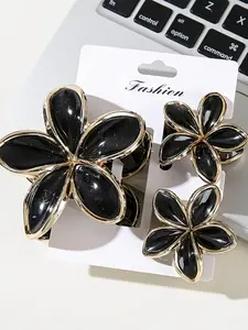 3pcs Women's Blossom Hair Claw Clips, Elegant Border Floral Hair Accessories, Perfect for Daily Hairstyles, Party Essential