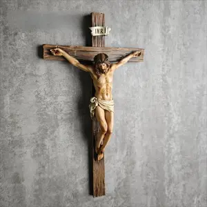 1-piece Catholic cross wall hanging, inspirational Jesus Christ home decoration, stylish religious ornament, devout religious gift, 9.65 inches tall, Renaissance period handmade sculpture, home decoration.