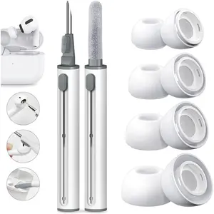 4 Pairs Replacement Ear Tips for AirPods Pro for AirPods Pro 2 with Noise Reduction Hole, Non-Slip Soft Silicone Ear Tips Replacement Buds, 3 in 1 Cleaner Kit for USB-C Charging Case(XS/S/M/L)