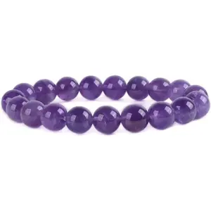 Natural Amethyst Gemstone 10mm Round Beads Stretch Bracelet 7 Inch Unisex