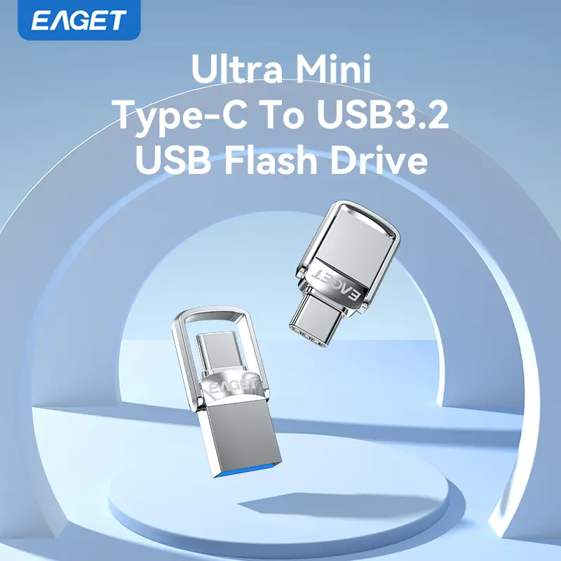 EAGET Ultra Mini 2 in 1 USB3.2 Flash Drive Type-C & USB-A Dual Interface Zinc Alloy Memory Stick, Waterproof Shockproof Plug & Play Phone Storage Expansion for Android Phone Laptop PC Car Audio TV, Fast Data Transfer for Photos Videos Documents