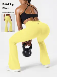 Uncia Active Women's 29.5 Inseam High Waist Gold-Color zipper Pocket Flare Leggings - Minimalist Bridal Basic, Elastane, Form Fitting Activewear for Yoga, Fitness, High Waist Leggings Highwaist summerwins,summeroutfits,vacationoutfits Womenswear