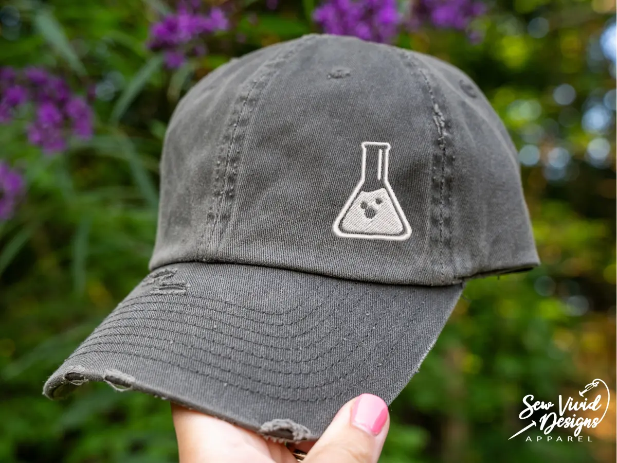 Chemistry Flask Hat | Distressed Baseball Cap OR Ponytail Hat | Chemistry Gift | Science Gifts | Scientist, Chemistry Teacher, Student