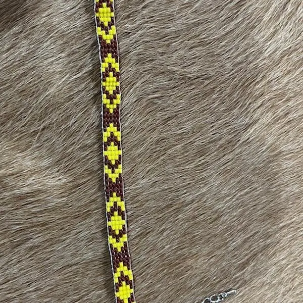 Brown and Yellow Handmade Peyote Bracelet with Geometric Pattern and Adjustable Clasp
