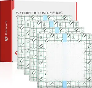 Deraymi 50 Pack Waterproof Ostomy Bag Shower Covers with Non-Stick Center Pad, 10"x 10" Ostomy Supplies Colostomy Ileostomy Urostomy Pouches Shower Shields – Hands-Free Showering Leakproof Seal