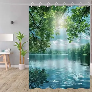 1pc Shower Curtain Bathroom Decoration Pattern Healing Little Fresh Lake Scenery High End Elegant Bathroom Curtain