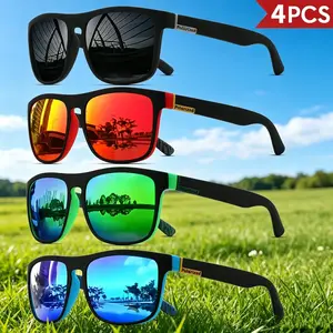 4pc Square Polarized Sports Sunglasses | UV400 Lens, Lightweight PC Frame, All-Day Durability, Men Women for Driving Fishing Cycling
