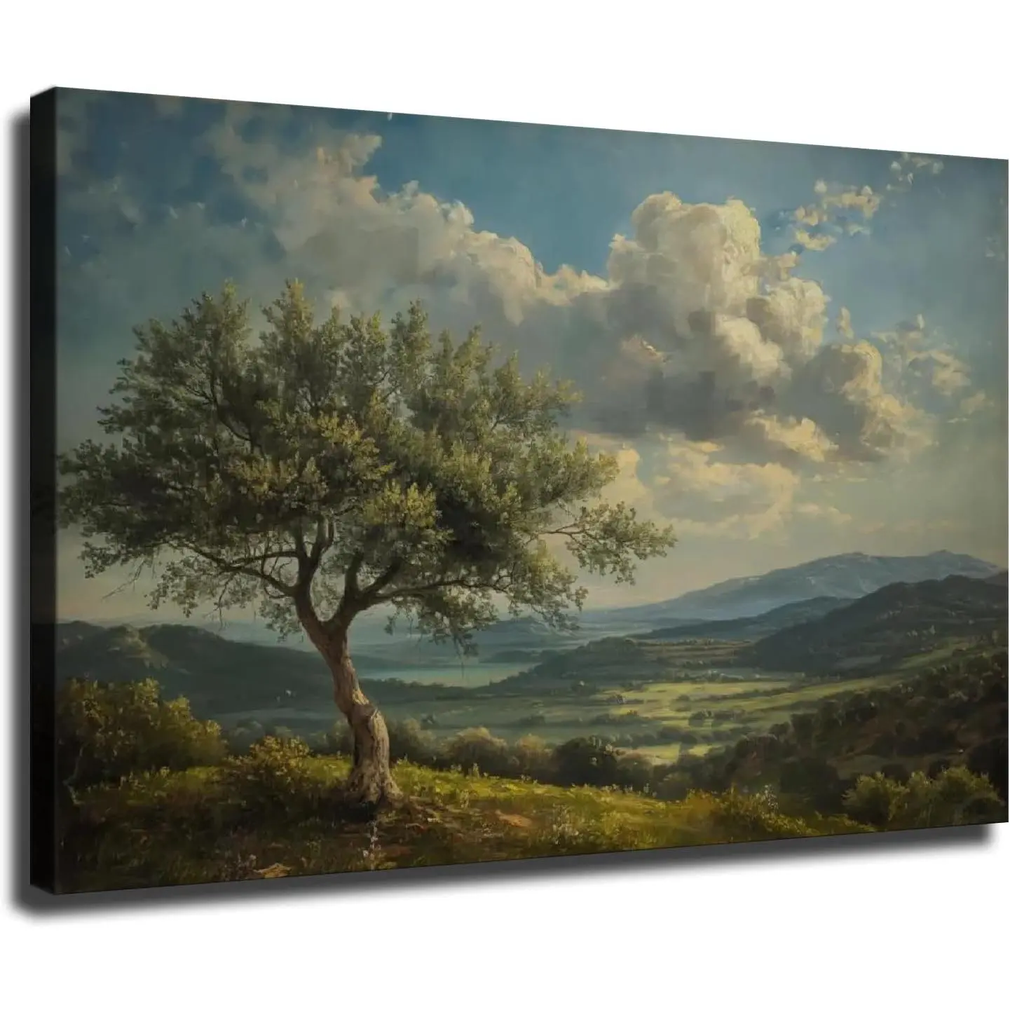 Hilltop Olive Tree Landscape Wall Art, Vintage Forest Wall Decor For Living Room Framed Poster Ready To Hang (Framed,24*36 inch)