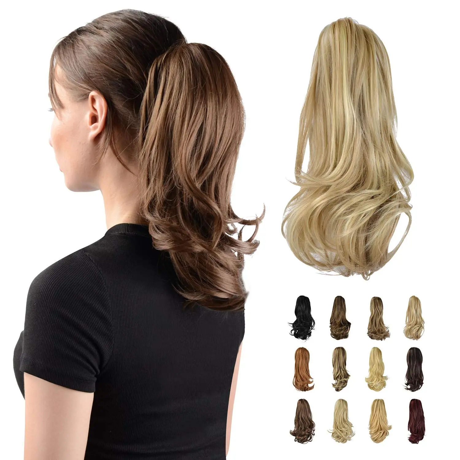 Women's 13 In Curly Ponytail Extension, Synthetic Hair Piece with Claw Clip, 2-Way Wear Fashion Accessory, Light Ash Brown & Bleach Blonde, Easily Change Your Original Hairstyle, Synthetic Hair Pieces, Two-Way Wear