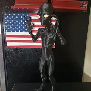 Tall Alien Statue with Glowing Orange Eyes Modern 20 Inch Black Sparkle Design  Unique Collectible