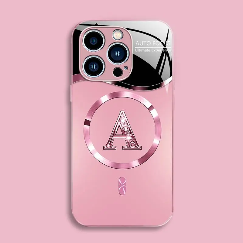Suitable for [iPhone 13 Pro] high-end MagSafe phone case🥰, Luxury Personal Initial Magnetic Case Viral Bling Diamond Letter Cover #SummerVibes 952