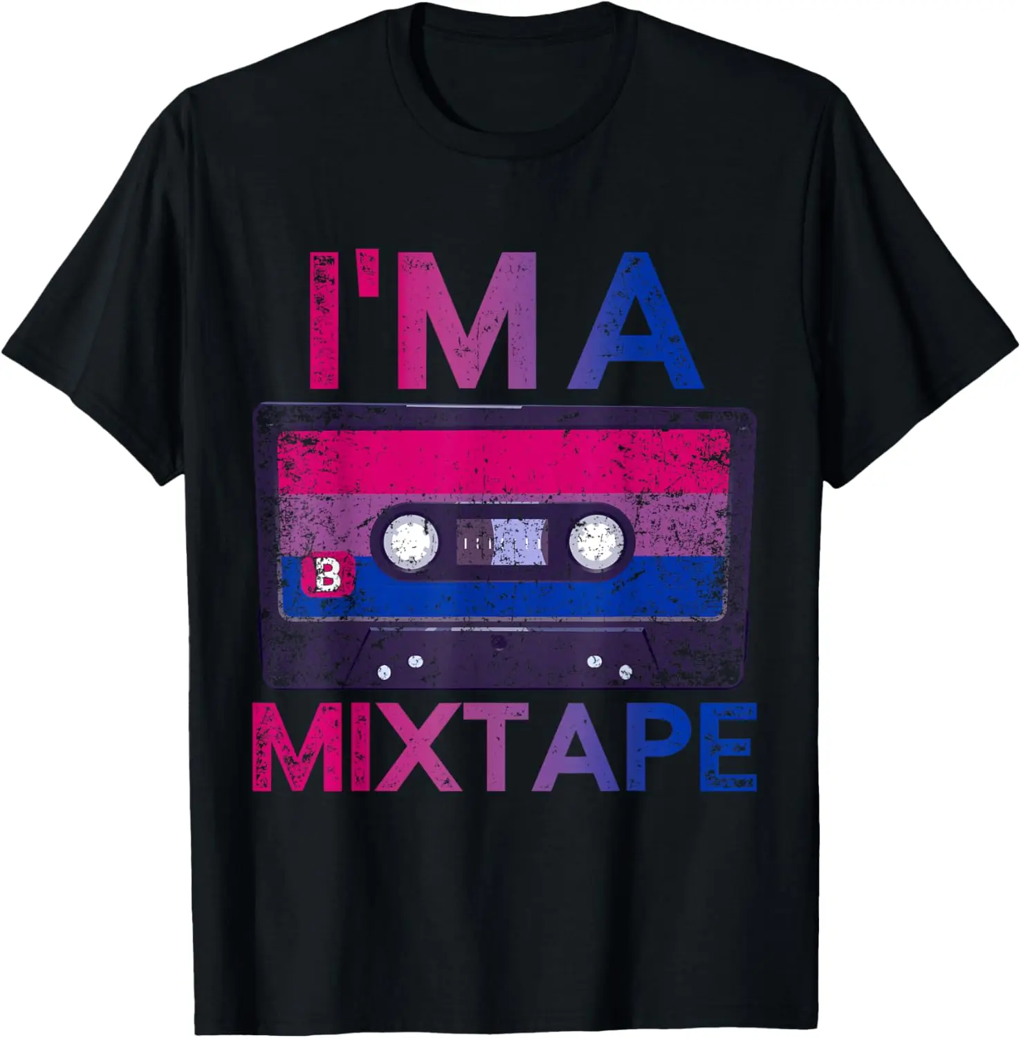 Women's Graphic Tshirt, Retro Bisexuality Pride Cassette Print, Casual Cotton Streetwear Top, Shortsleeve Soft Fabric, Natural, Fashion, Round Neck, Retro Cassette, Machine Washable, Moisture Absorption, Regular Fit