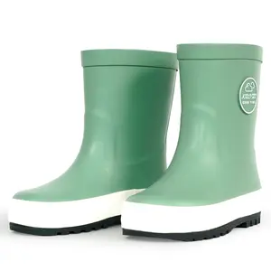 Warm Lined Kids Rain Boots! Green & White Waterproof Non-Slip Rubber Easy Clean for Rainy Winter  Footwear Walking Shoes