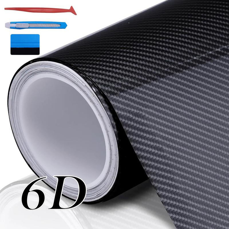 6D Black Carbon Fiber Vinyl Wrap Including Tool Kits, High Glossy Black Car Vinyl Film Roll, Air Release Technology Auto Accessories Wrap Car Motor DIY Interior Exterior 1ft x 5ft