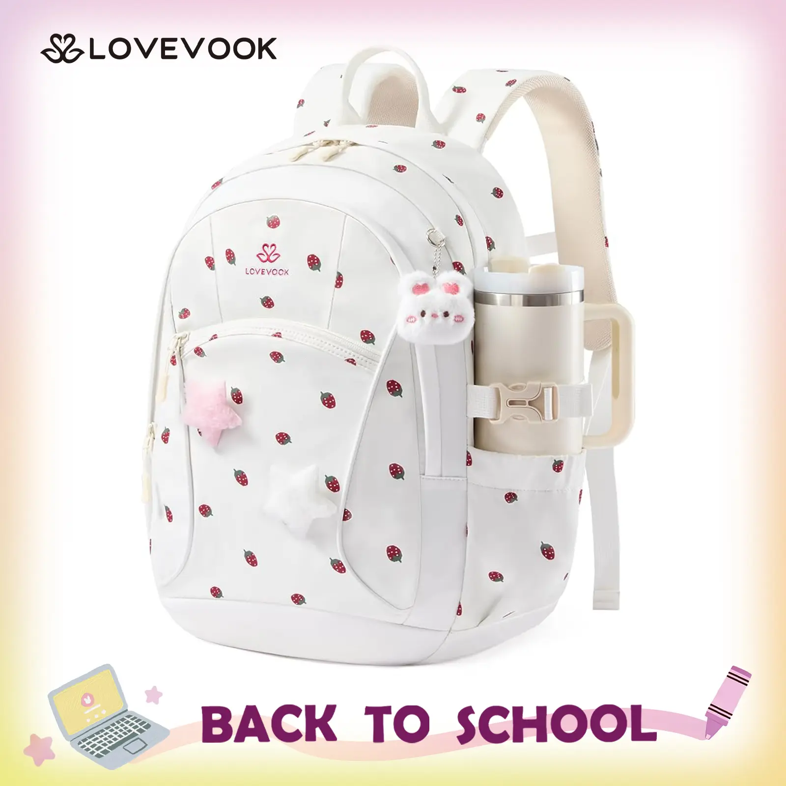 LOVEVOOK School Backpack for Teen Girls & Kids, Lightweight Large Capacity Waterproof Bookbag with 15.6" Laptop Compartment, Cute Ergonomic Bag for Elementary Middle School Students