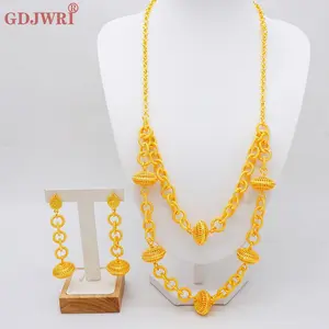 2025 Dubai Fashion hexagonal prayerBead necklace Jewelry Set for Women African Nigeria Gold Color Wedding  Necklace Earrings Set