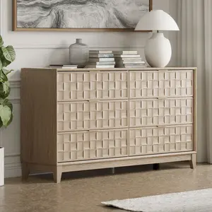 COLAMY 6-Drawer Fluted Wood Dresser, Modern Storage Cabinet Sideboard Buffet, Large Chest of Drawers for Bedroom, Living Room, Hallway