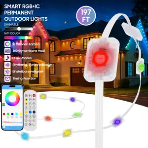 Permanent Outdoor Lights for House,197ft RGB+IC Smart Outdoor Decor, 50 Scene Modes,App/Remote Control,for Christmas,V-Day,Thanksgiving,Daily & Holiday Party Decor