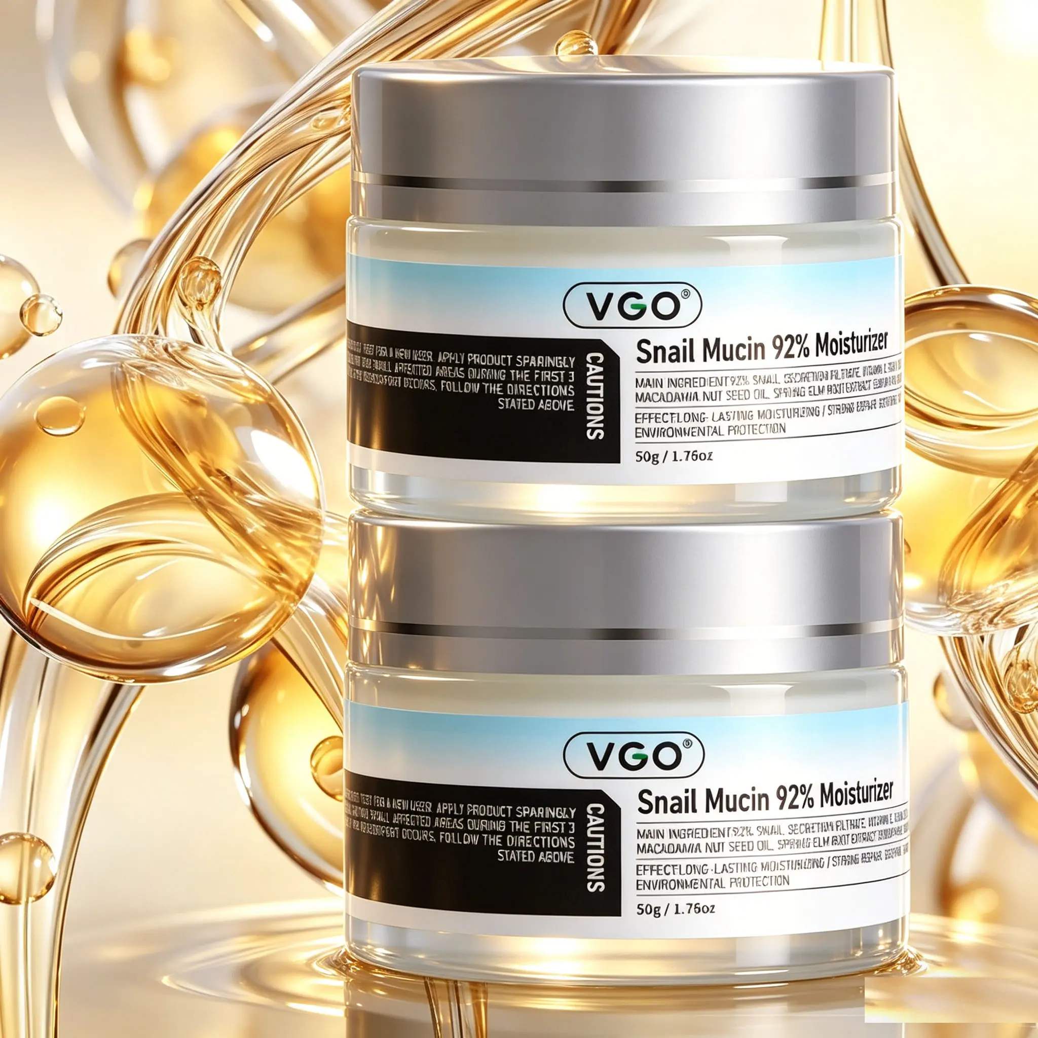 VGO 92% Snail Mucin Brightening Moisturizer 50g - Adult Daily Hydrating Gel Cream with Vitamin C Serum Essence, Charcoal for Oil Control, Pore Control, Skin Repair, Daily Moisture Nourishing, Adults, Radi