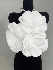 Women's Solid Color 3D Floral Decoration Halter Neck Camisole, Elegant Fashion Casual Floral Sleeveless Tight Top, Suitable for Daily Outdoor Wear Women's Summer Clothing, Cute Valentine's Day Top