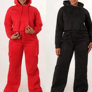 Robyn Fleece Pull Over Hoodie 2pc Set with rhinestone