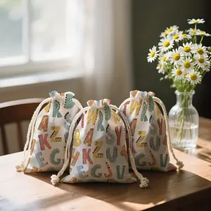 Gift for Her/Him Animal Texture Alphabet Patchwork Happy Learning Parent-child Pattern Drawstring Storage Bag, Cosmetics and Jewelry Storage Bag, Storage Bag Bundle Pocket, Suitable for Travel, and Accessories Drawstring Bag.