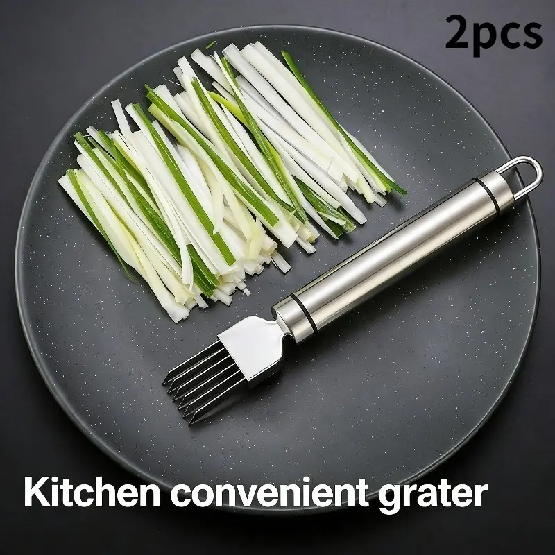 New 2pcs Efficient Kitchen Grater Set, Food Grade Stainless Steel Garlic Ginger Onion Slicer, Non-Slip Handle, Sharp Durable Blades