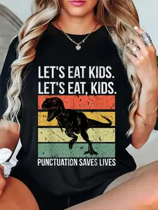 100% Cotton Funny Let's Eat Punctuation Saves Lives Grammar T-Shirt
