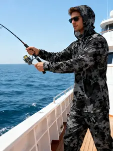 Fishing Hoodie Face Cover Neck Surfing Shirt Sailing Summer Men Long Sleeve Hunting Jersey Camisa De Pesca Performance Fish Gear Beach Tops Wear Run Climbing Uniform Premium Outdoor Apparel