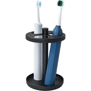 Holder Stand for Bathroom: Stainless Steel Ventilated Organizer with Slots for Electric Toothbrushes & Razors, Black