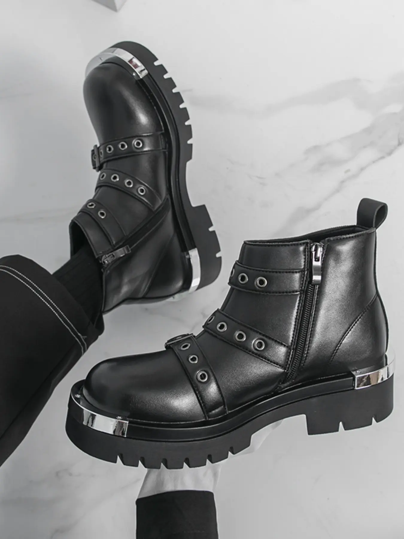 Men's PU Thick Sole Height Increasing High-Top Boots, Comfortable and Stylish Footwear for Daily Wear, Perfect for Casual