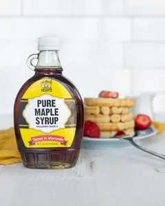 Heaven's Honey Inc. Pure Freshly Tapped Wisconsin Maple Syrup Grade A Dark Amber 12 Oz Glass Bottle Vegetarian Lactose Free Trans Fat Free GMO Free