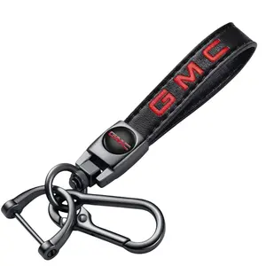 for GMC Leather Keychain – Premium Key Fob Holder for Sierra, Yukon, Terrain, Acadia, Canyon & All GMC Models | 360° Rotating Screw-Free Metal Car Key Strap | Heavy-Duty Genuine Leather Keychain Gift for Men & Women, Automotive Accessories