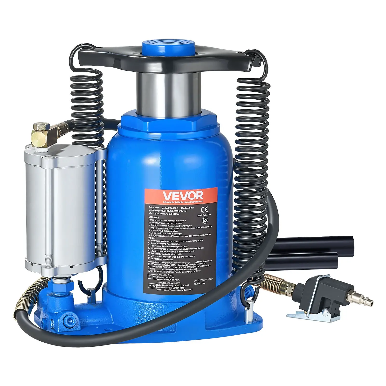 【DealsForYouDays】VEVOR Air Hydraulic Bottle Jack, 32 Ton (70546.9 lbs) Capacity, 10-16.3 Inch Lifting Range, Pneumatic/Manual Heavy Duty Welded Bottle Jack with Pump for Car, SUV, Pickup, Truck, RV, Auto Repair, Blue