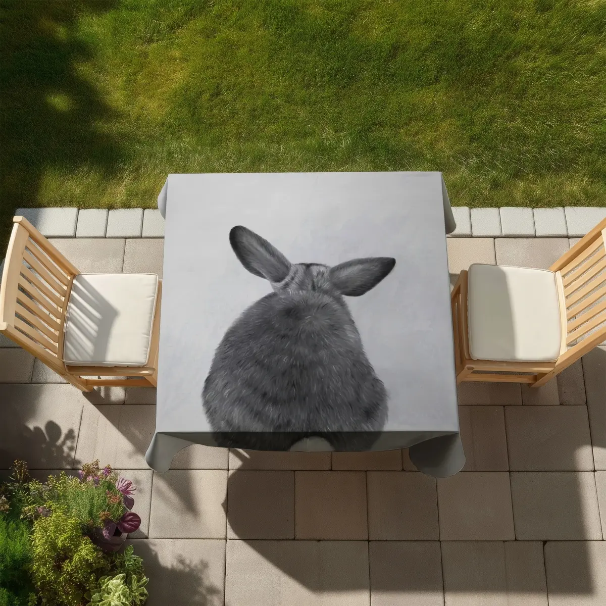 Begin Home Decor C1TC5858V0FE0W 58 x 58 in. Little Rabbit Tablecloth - Monochrome Animals Pet Decor