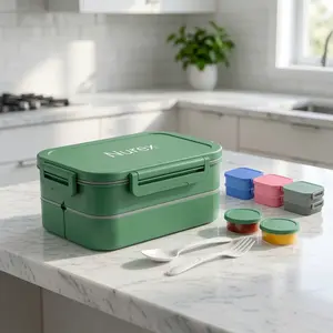 Nurex Large 74 OZ Bento Lunch Box Tableware for Adults, Leakproof 3-Layer Meal Prep Container with Utensils & Sauce Cups, Microwave Safe