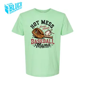 Hot Mess Baseball Mama The Block Funny Soft Style Tee Shirt Crewneck Classic