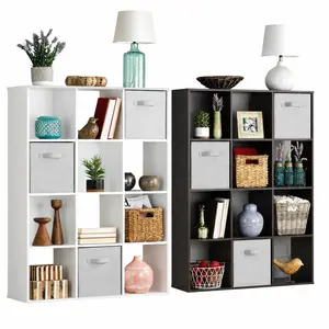 Whitmor 2PC 12 Cube Storage Organizer, 4 Tier Stackable Mdf Wood Bookcase, Open Storage Display Bookshelf, Storage Cabinet for Living Room, Bedroom, Home, Office, 79.76"L x 26.37"W x 108"H, Espresso and White