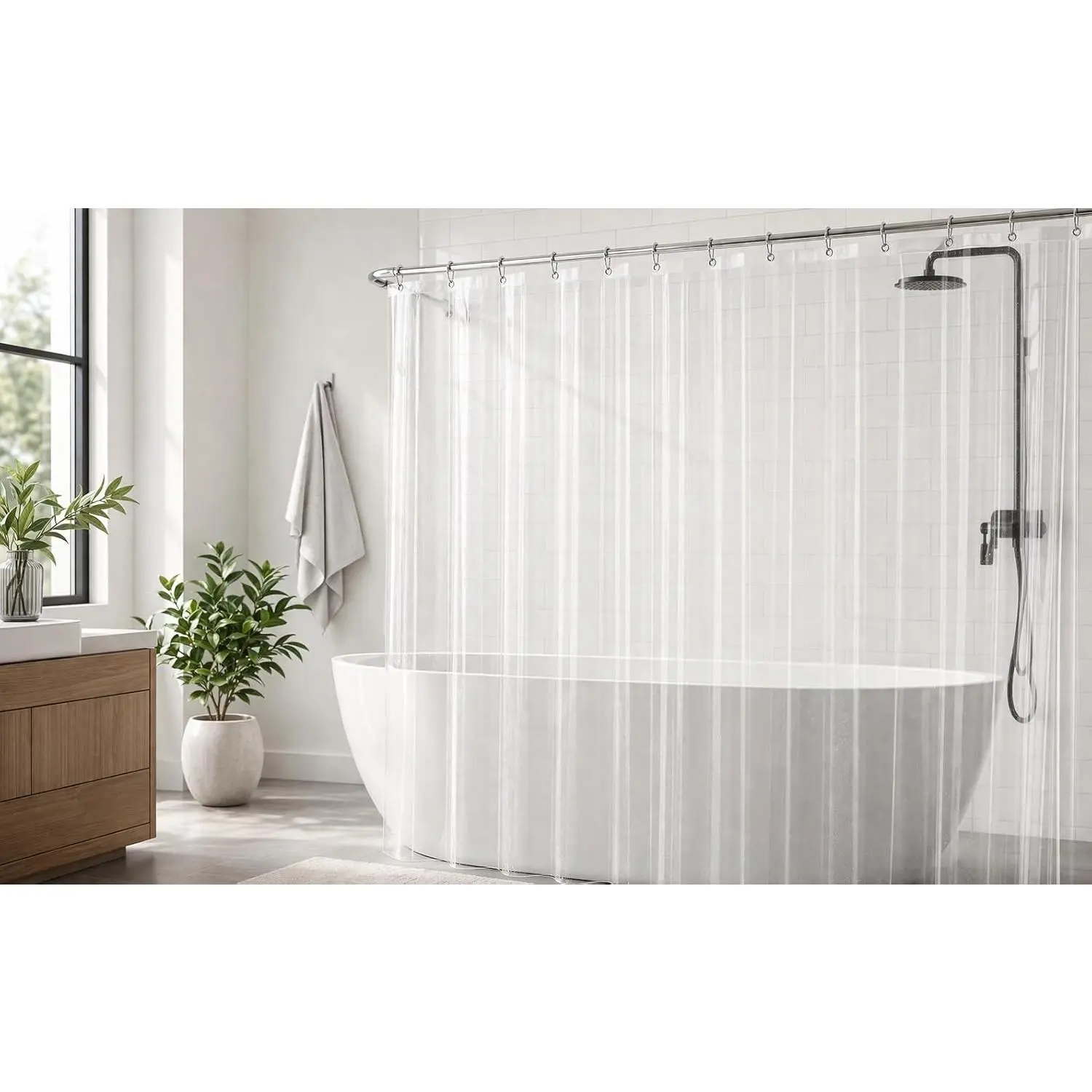 Crystal Clear Shower Curtain Liner 72x72, PEVA Waterproof Bath Curtain, No Chemical Smell, 3 Weighted Magnets, Durable with Rustproof Metal Grommets